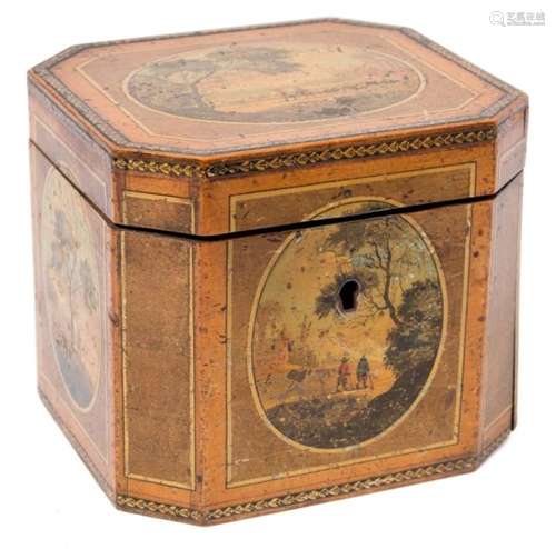 A 19th century tea caddy: of rectangular outline,