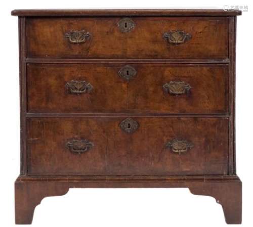 An 18th century walnut and crossbanded rectangular chest:, of comparatively small size,