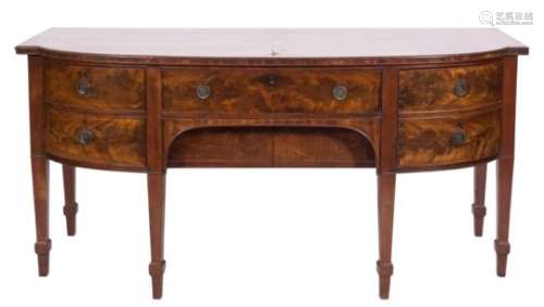 A 19th Century mahogany bow-fronted sideboard:, the top with a moulded edge,