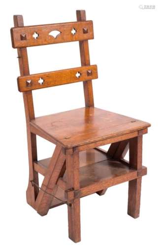 A Victorian oak metamorphic library step chair,