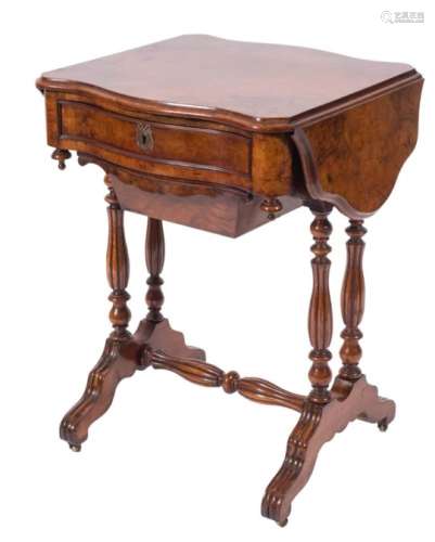 A Victorian walnut drop flap work table:,
