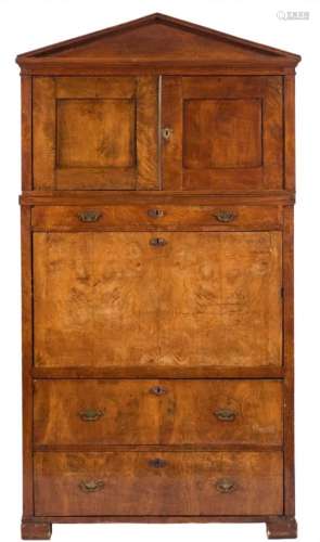 A 19th Century Continental elm secretaire a abbatant:, in two sections,
