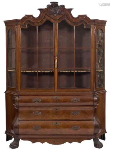 A 19th century Dutch walnut bombe display cabinet,