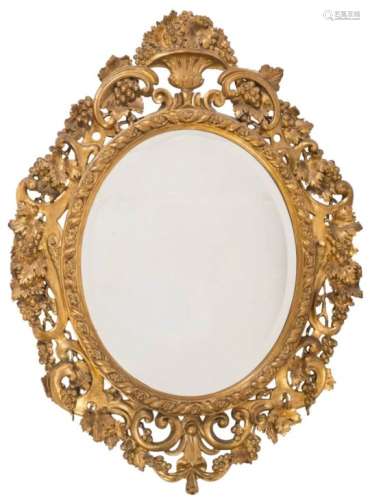 A 19th century carved giltwood and gesso oval mirror,