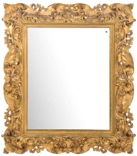 A 19th century carved giltwood and gesso rectangular wall mirror:,