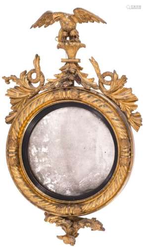 A Regency carved giltwood and gesso circular convex mirror,
