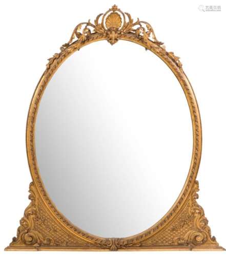 A Victorian giltwood and gesso oval overmantel mirror,