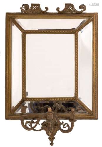 A giltwood and gesso rectangular marginal girandole mirror:, with beaded,