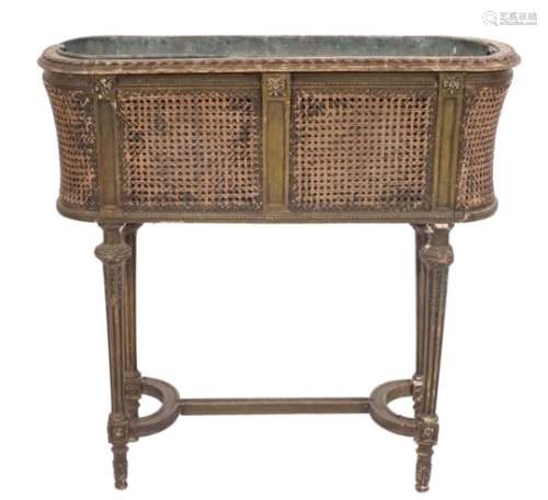 A late 19th century carved giltwood and canework jardiniere: in the French taste of rectangular