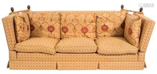 A matching three seat settee:, with six loose cushions, 237cm (7ft 9in) long, 92cm (3ft) depth,