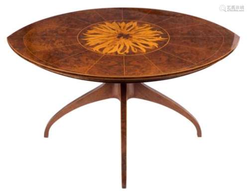 The Devon Guild of Craftsmen - A Contemporary walnut veneer and marquetry navette-shaped centre