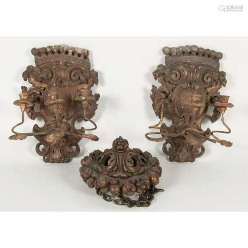 Pair Italian Giltwood Sconces, Plus