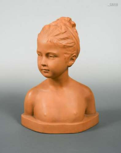 A Goldscheider terracotta bust of a young female nude,