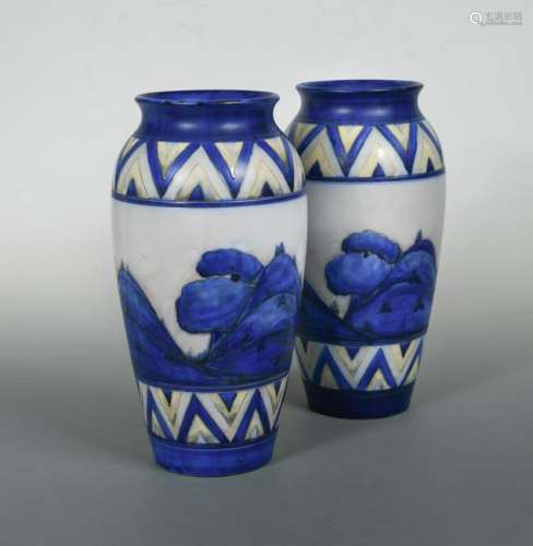A pair of early Moorcroft Dawn Landscape pattern vases,