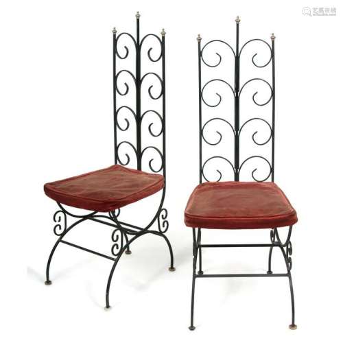 Pair Gothic Style Wrought Iron Chairs