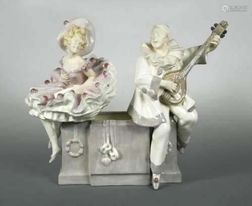 A Schauer, Vienna faience Pierrot and Pierrette figure