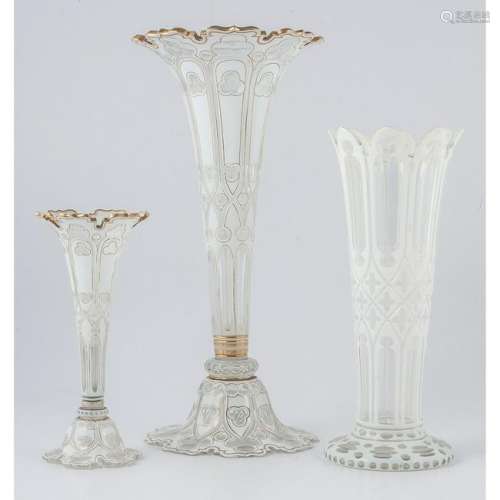 White Cut-to-Clear Glass Vases