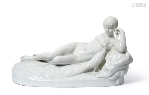 A large continental Art Deco white porcelain group of