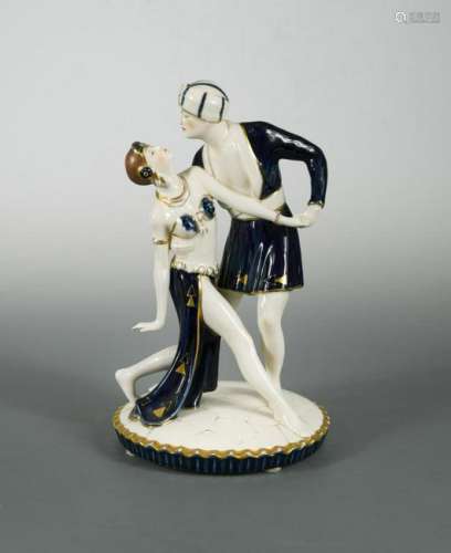 Royal Dux, an Art Deco porcelain Arabian dancers group,