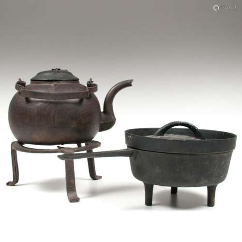 Cast Iron Kettle, Trivet and Covered Pot