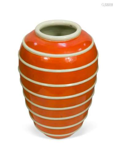 A large Italian pottery orange glazed vase,