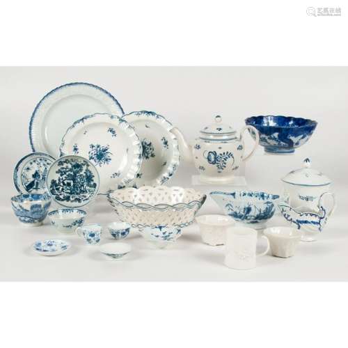 English Blue and White Porcelain, Including 18th