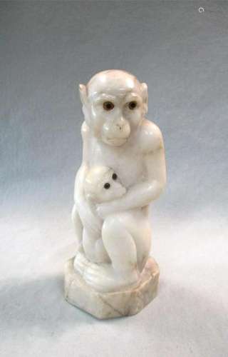 An early 20th century carved marble monkey & baby