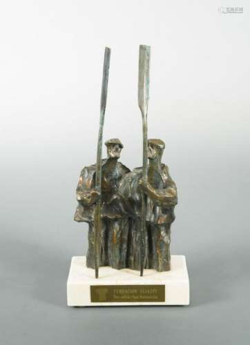 A mid-20th century bronze model of two oarsmen,