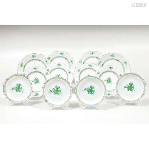 Herend Plates and Saucers, Chinese Bouquet Green