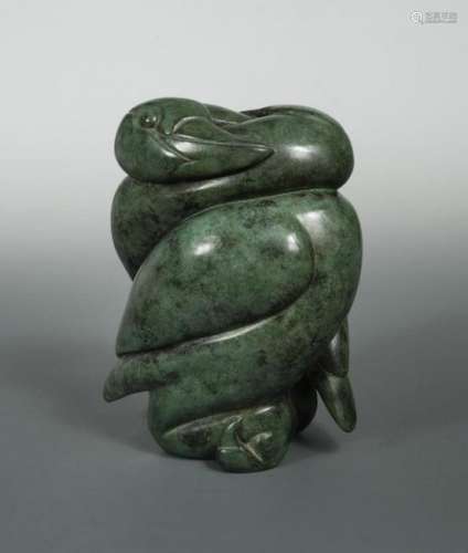 A contemporary green patinated bronze of entwined