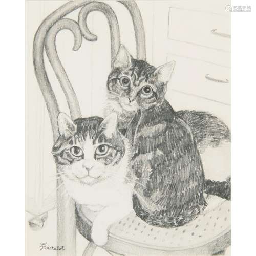 Pencil Drawing of Cats, Signed Bartalot