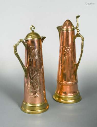 Two continental Art Nouveau brass and copper Jugendstil