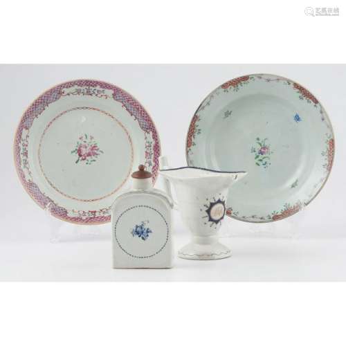 Chinese Export Soup Plates, Caddy and Creamer
