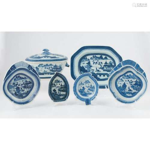 Blue and White Canton Tureen and Dishes
