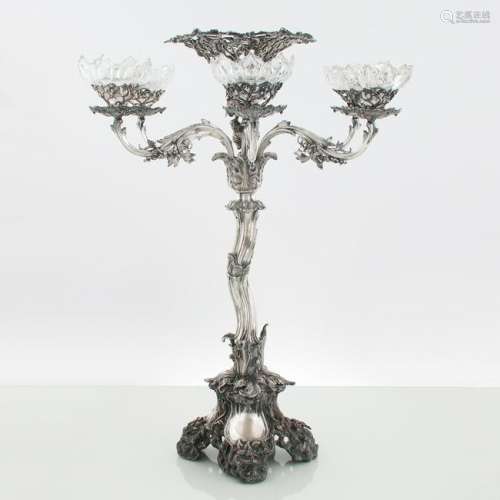 Silver Epergne with Crystal Bowls