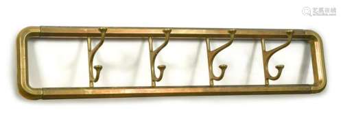 A pair of 1930's wall-mounted brass coat hook frames,