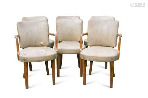 A set of six Art Deco walnut dining chairs,