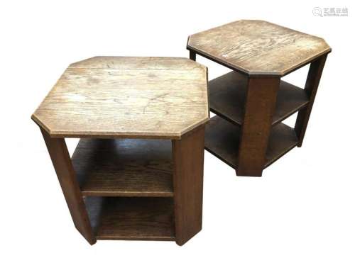 A pair of Art Deco Heal's style oak book tables,