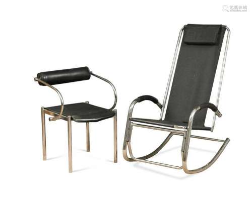 A 20th century black vinyl and chrome elbow chair,