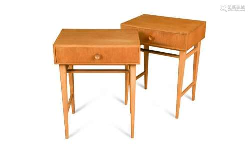 A pair of mid-20th century oak veneer lamp tables,