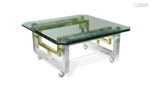 A contemporary glass topped aluminium coffee table,