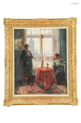 Hungarian School (20th century) An interior scene with