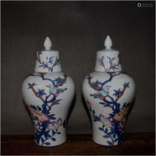 Pair of Antique Chinese Meiping Vase with Cover