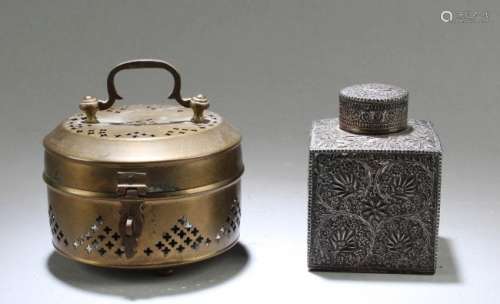 Chinese Bronze Hand Warmer & A Silver Plated Perfume Ho