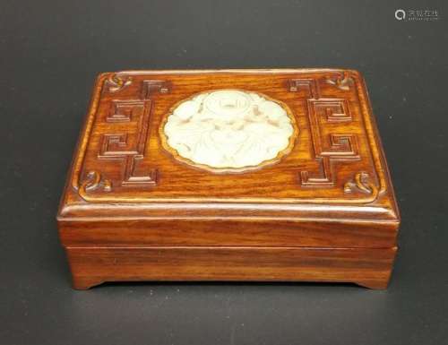 Antique Chinese Huanghuali Inland White Jade Box