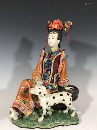 Antique Chinese Famille Rose Lady Statue