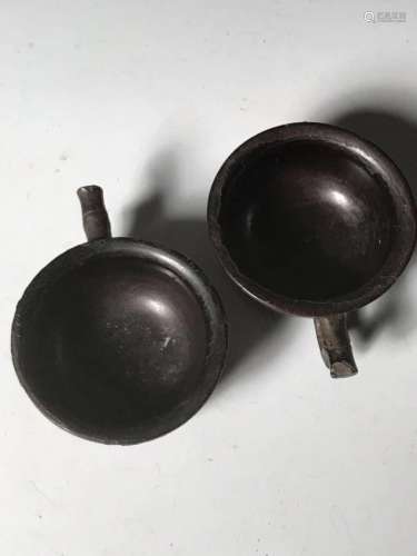 A Pair of Antique Chinese Zitan Cup