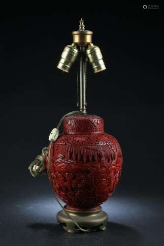 Chinese Cinnabar Lacquer Table Lamp