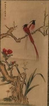 Antique Chinese Flower and Birds Painting Scroll