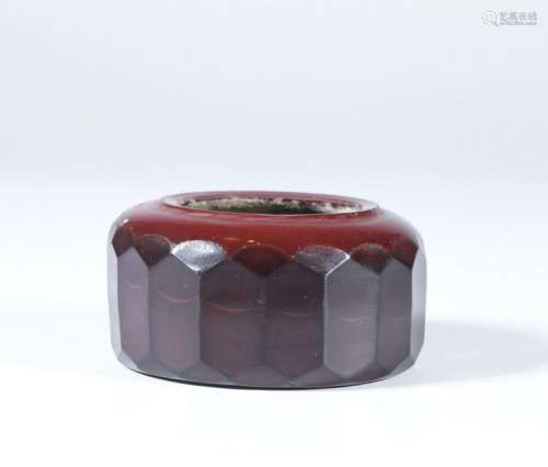 A CHINESE DEEP RED GLASS WATERPOT